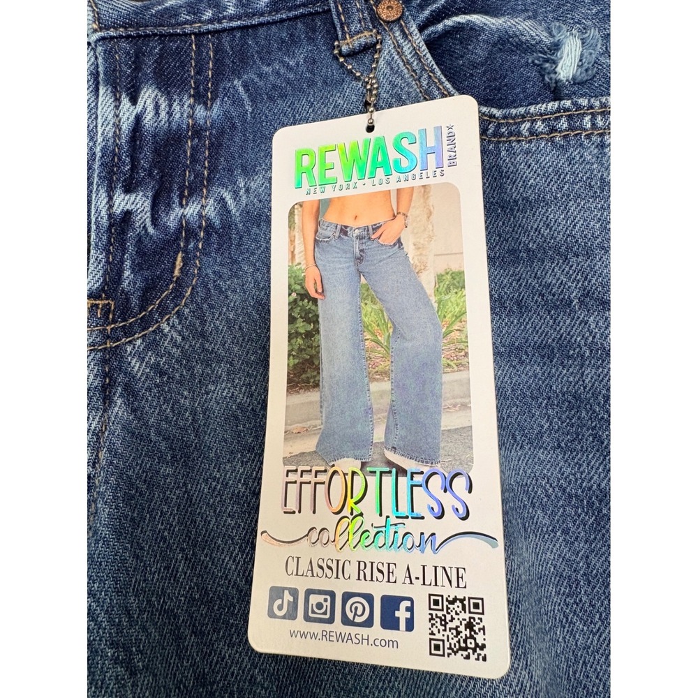 NWT RE:WASH Jeans Women Classic Rise A Line Wide Leg Distressed Versatile Sz5/27 - Picture 3 of 12